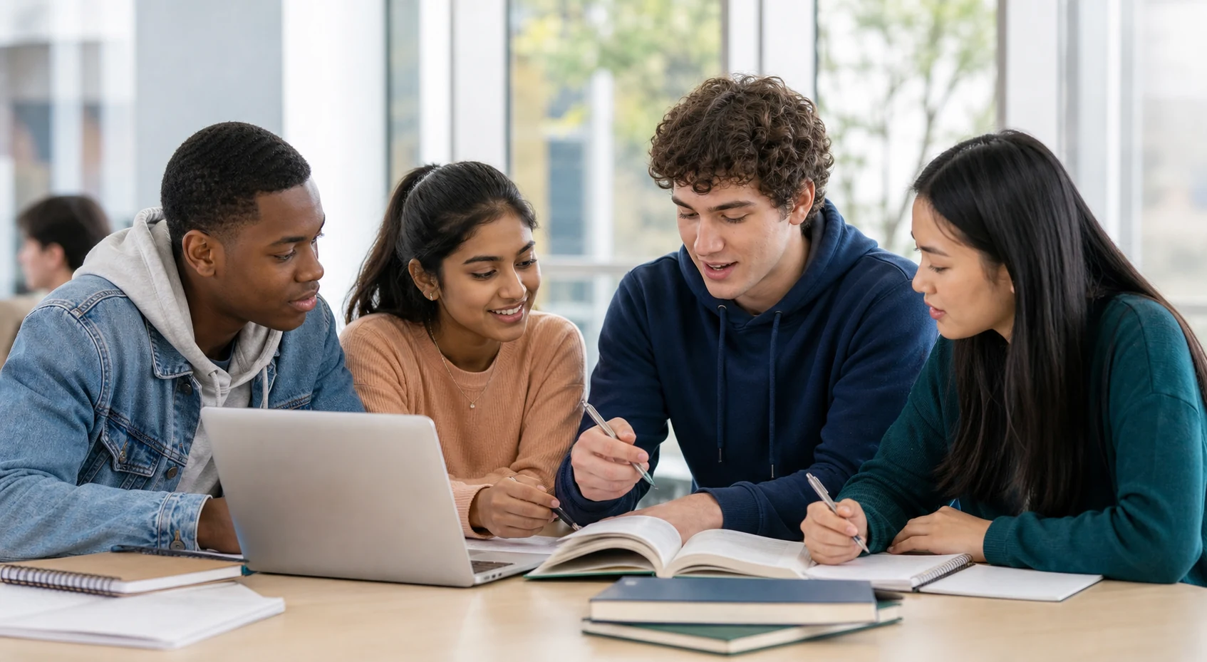 Students preparing for US exams with study materials